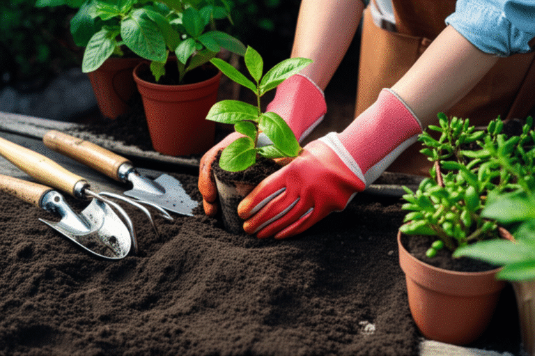 Mãos plantando uma muda em solo fértil