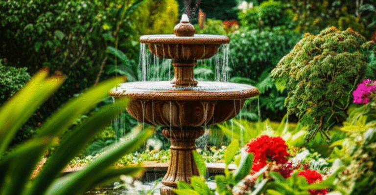 Paisagismo Sonoro Fonte em jardim com plantas