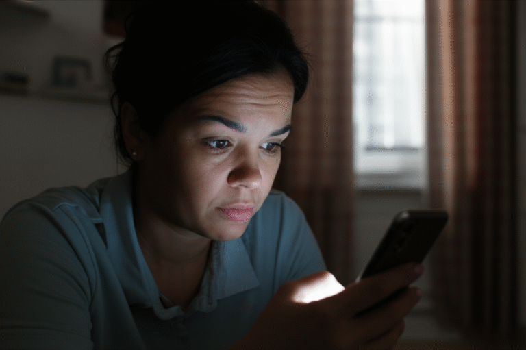 Mulher estressada olhando para o celular