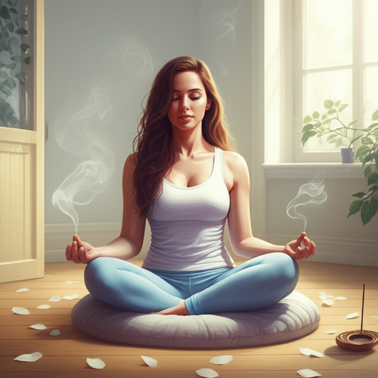 Hábitos para uma Vida Anti-Inflamatória Mulher meditando em um ambiente tranquilo e natural.